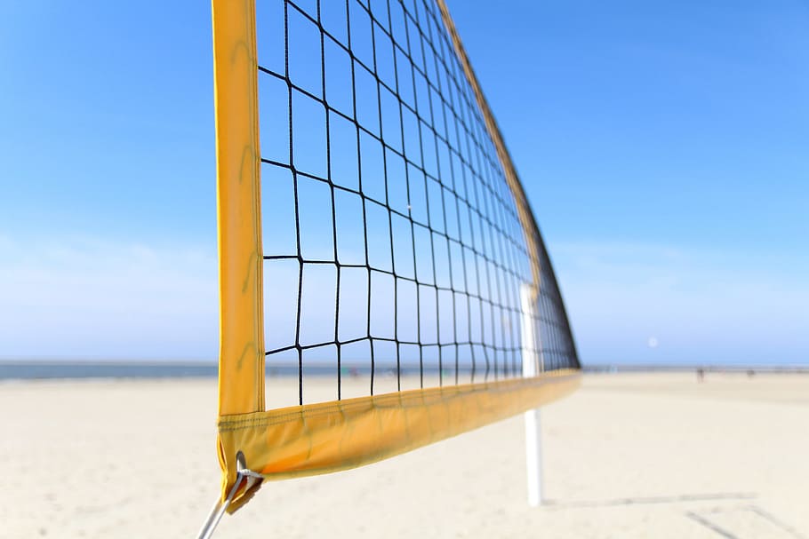 Sand Volleyball Net, net  sports equipment, clear sky, sea, volleyball Free HD Wallpaper