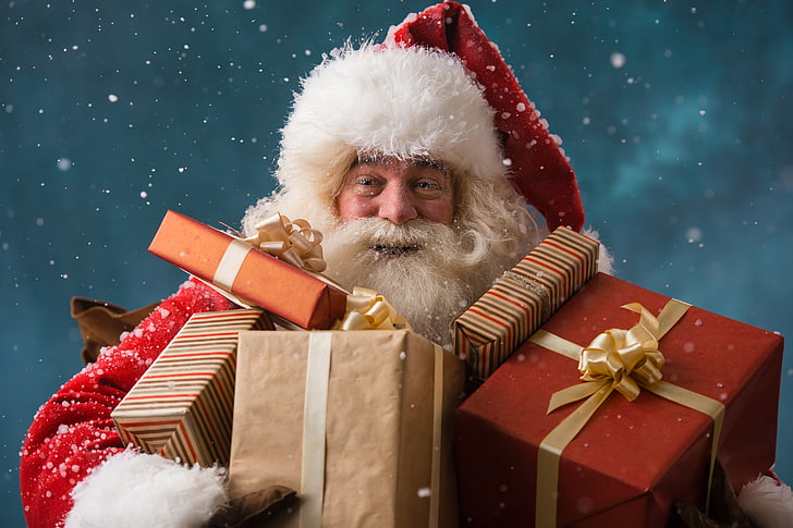 Santa Claus Animated Face, santa claus, new year, box, red Free HD Wallpaper