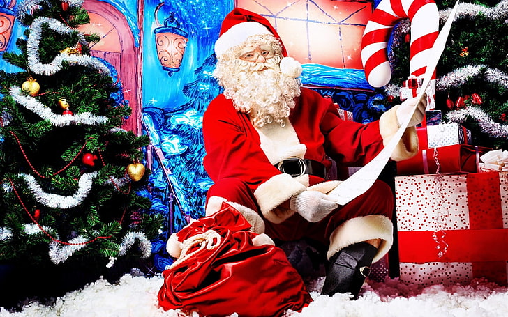 Santa Claus Christmas Decorations, box  container, decoration, santa, santa hat Free HD Wallpaper