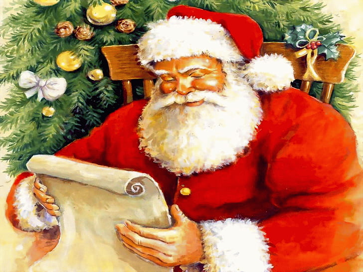 Santa Claus Looking at List, clothes, claus, winter, beard Free HD Wallpaper