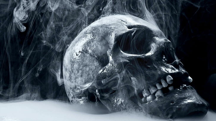 Skull Smoking Painting, skull, death, black and white, passing Free HD Wallpaper