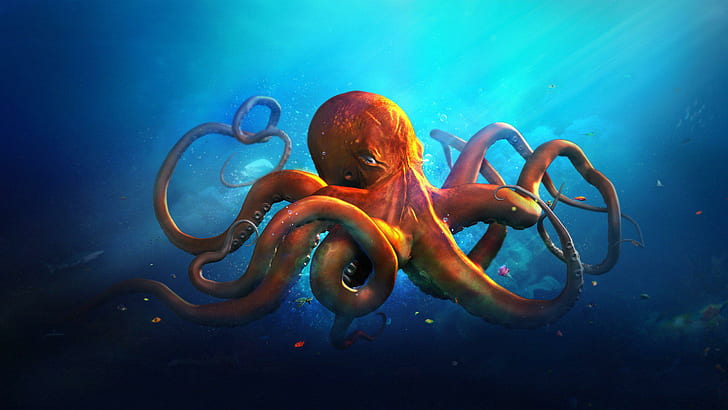 Beautiful Octopus Painting, ocean, art, fantasy, artwork Free HD Wallpaper