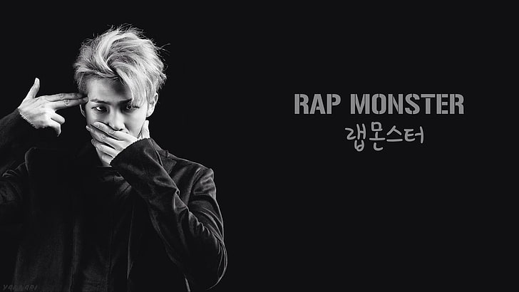 BTS Rap Monster Phone, front view, sign, studio shot, teenager Free HD Wallpaper