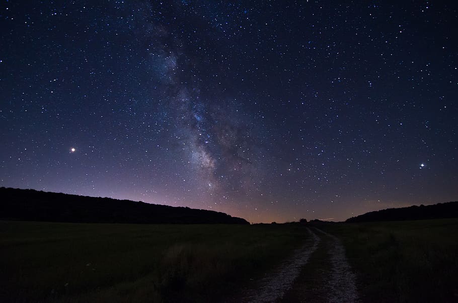 Milky Way Night Sky, grass field, star  space, view, hd wallpaper Free HD Wallpaper