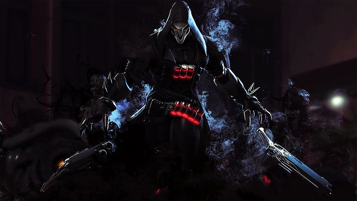 Overwatch Reaper Laptop, smoke  physical structure, reaper, unrecognizable person, front view Free HD Wallpaper