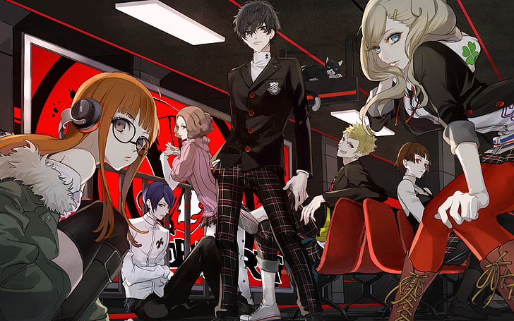 Persona 5 Ren X Ann, uniform, costume, group of people, medium group of people