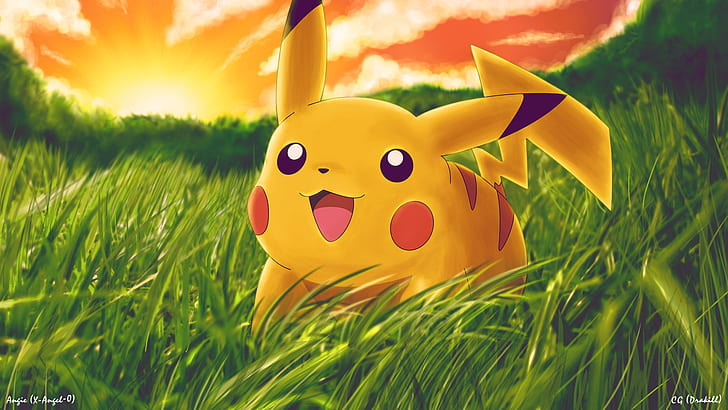 Pikachu Blue, HD, cartooncomic, cartoon/comic, grass Free HD Wallpaper