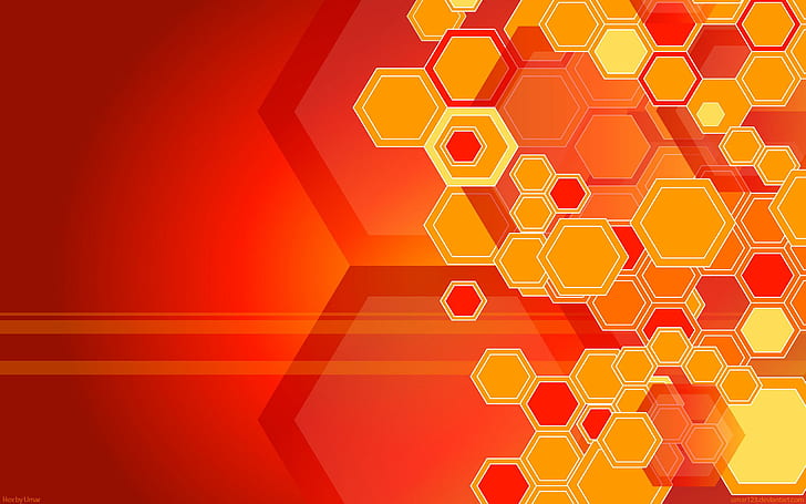 Red Orange Black, vector, orange, hexagons Free HD Wallpaper