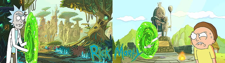 Rick and Morty Laptop, dual monitors, rick and morty, dual display Free HD Wallpaper