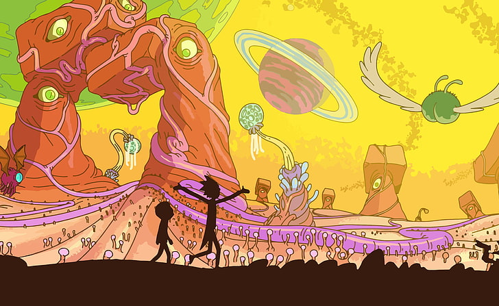 Rick and Morty Suit, animation, ornate, planet, real people Free HD Wallpaper