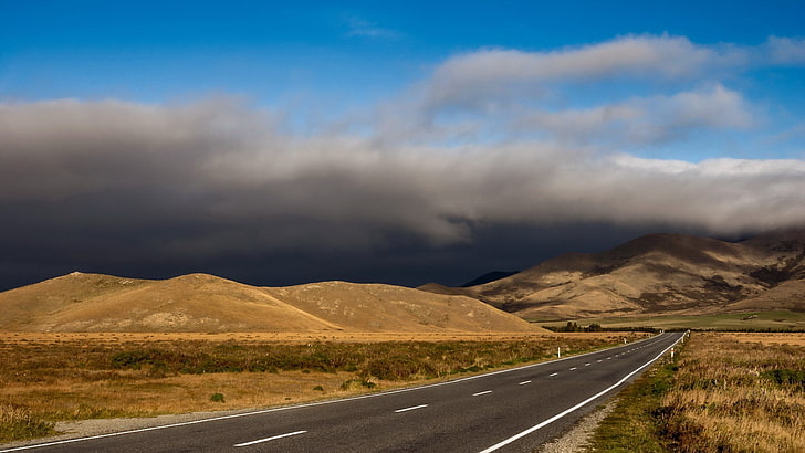 road trip, mountain, dividing line, diminishing perspective Free HD Wallpaper