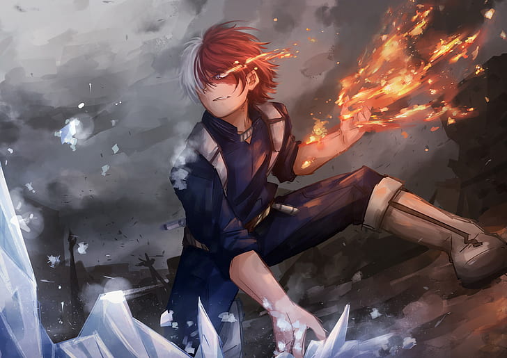 Shoto Todoroki Fight, my hero academia, shoto todoroki, anime Free HD Wallpaper