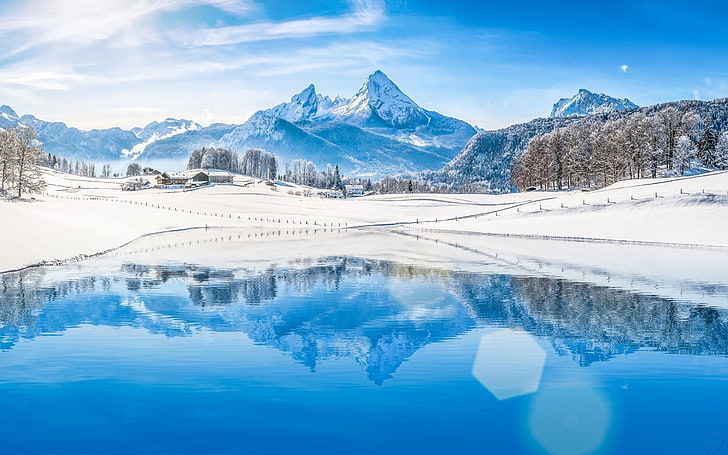 3D Nature HD Windows 10, tranquil scene, snowcapped mountain, water, mountain range Free HD Wallpaper