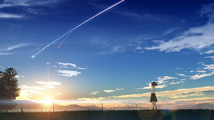 Anime Laptop Your Name, sunrise  dawn, cloud  sky, one person, blue Free HD Wallpaper