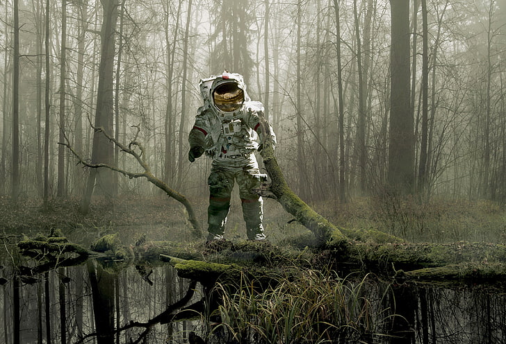 earth, space suit, astronaut, forest Free HD Wallpaper