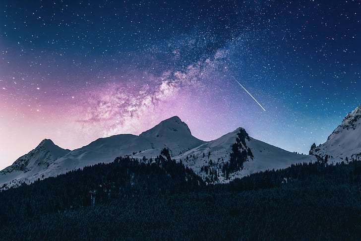 Galaxy Sky, galaxy, nature, mountains, landscape Free HD Wallpaper