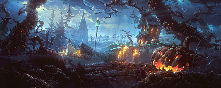 Halloween, multi, screen, monitor, dual Free HD Wallpaper