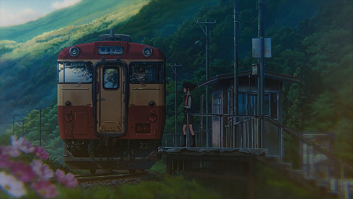 Japan Train Station Anime, miyamizu mitsuha, kimi no na wa, your name, mitsuha miyamizu Free HD Wallpaper