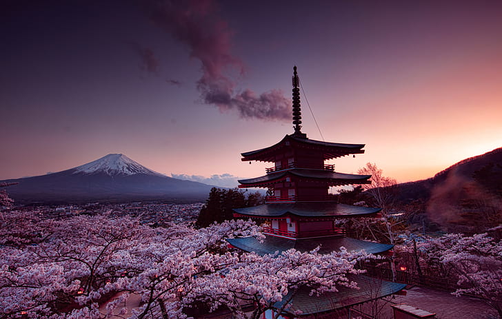 Japanese Garden, place of worship, sky, cold temperature, religion Free HD Wallpaper