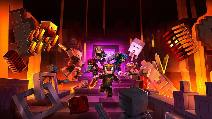 MC Dungeons Flames of the Nether, piglin minecraft, ghast minecraft, blaze minecraft, minecraft nether