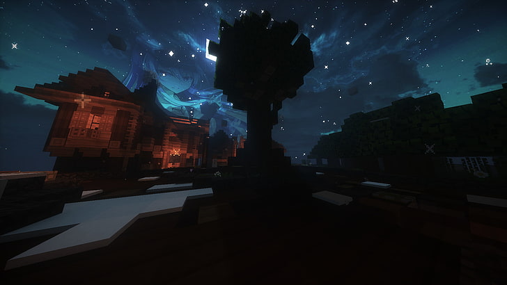Minecraft Shaders, sky, silhouette, star  space, city Free HD Wallpaper