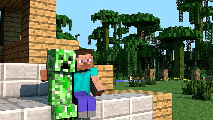 Minecraft Steve X Creeper, color image, history, sky, day Free HD Wallpaper