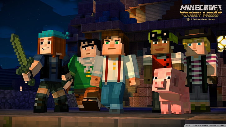 Minecraft Story Mode 7, retail, large group of objects, famous place, art and craft Free HD Wallpaper