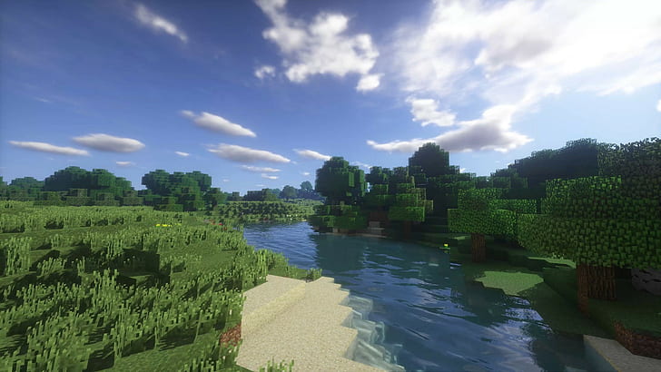 Minecraft Texture Shaders, scenics  nature, green color, tranquility, architecture