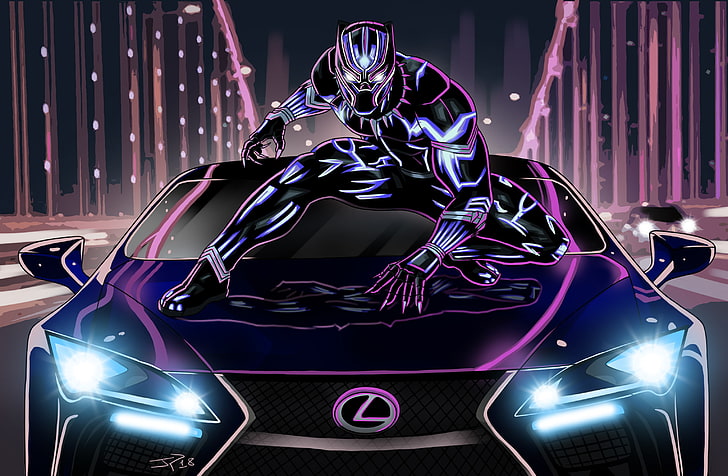 Neon Black Panther, neon art, lexus lc 500, black panther, artwork Free HD Wallpaper