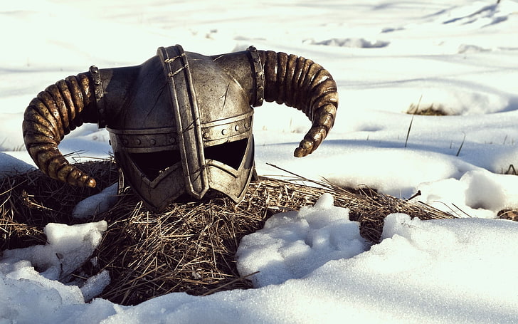 Skyrim Helmet, outdoors, day, landscape, winter Free HD Wallpaper