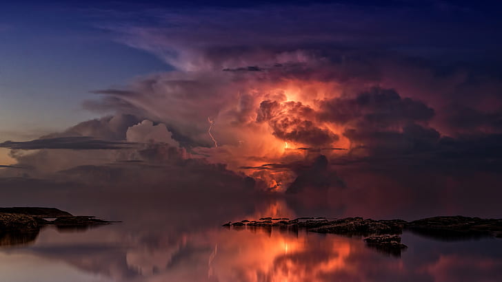 Thunderstorm, thunderstorm, ocean, nature Free HD Wallpaper