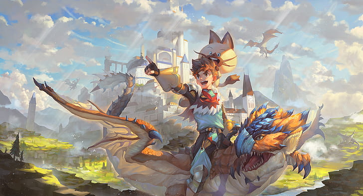 Alatreon, rathalos monster hunter, lute monster hunter stories, anime, naville monster hunter stories Free HD Wallpaper