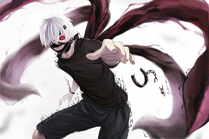 Anime Boy with Pink Eyes, tokyo ghoul, anime boys, white hair, red eyes Free HD Wallpaper