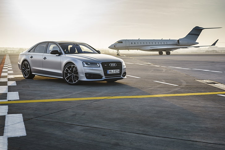 Audi S8 Abt, silver car, audi, aircraft, car Free HD Wallpaper