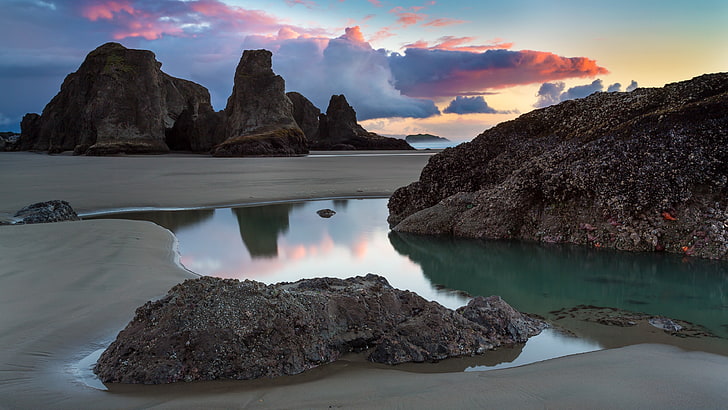 Bandon Beach Motel, solid, tranquil scene, sea, rock  object Free HD Wallpaper