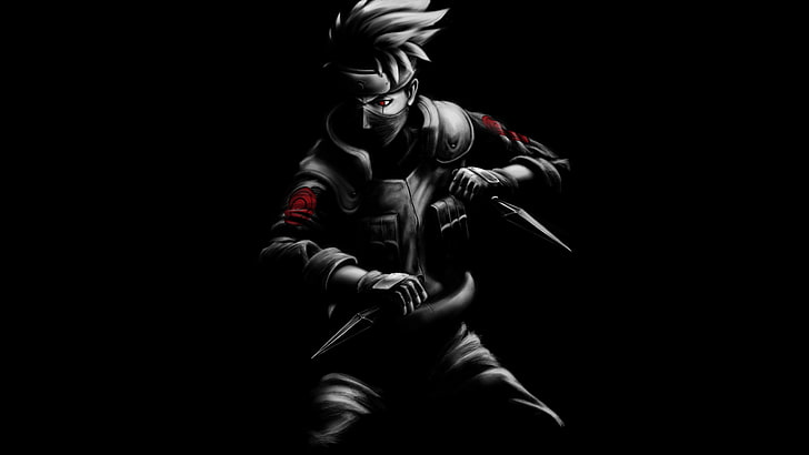 Black and White Anime Simple, naruto, dark background, kakashi, black Free HD Wallpaper