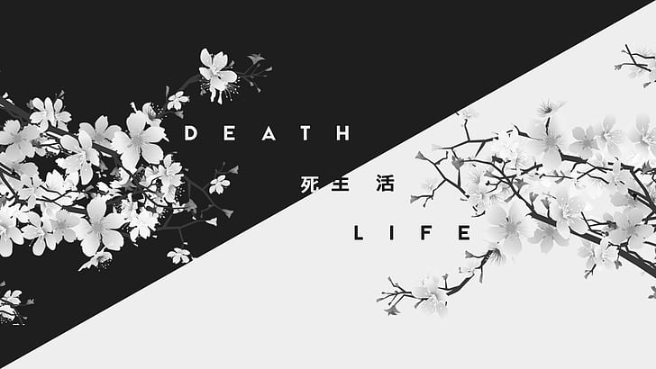 Black and White Happy Aesthetic, death, kanji, japan, life Free HD Wallpaper