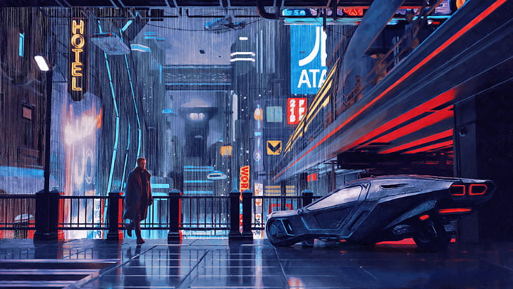 Blade Runner 2049 Drawing, cyberpunk, blue, blade runner, purple