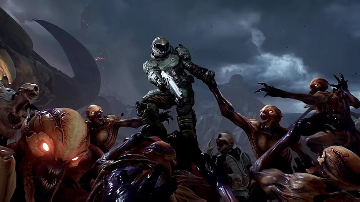 Doom 2016 1920 X 1080, arts culture and entertainment, group, halo, low angle view