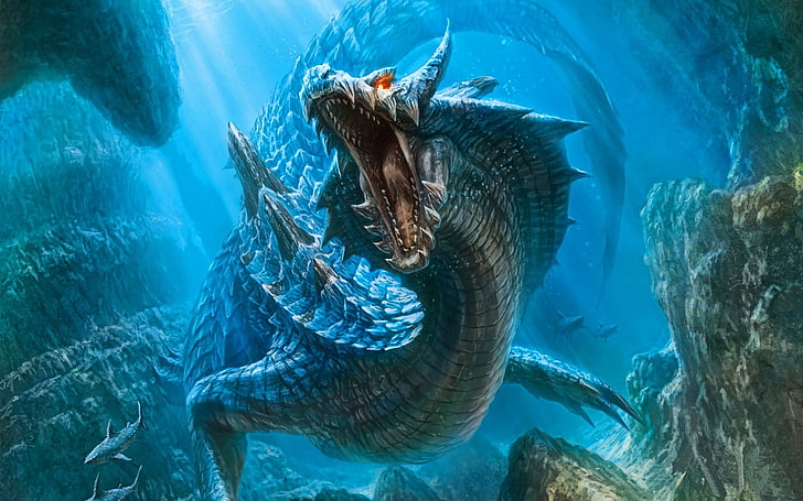 Giant Water Dragon, large, monster hunter, reef, animals in the wild