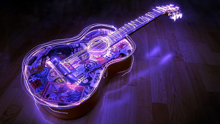 Handmade Acoustic Guitars, led lights, music, guitar Free HD Wallpaper