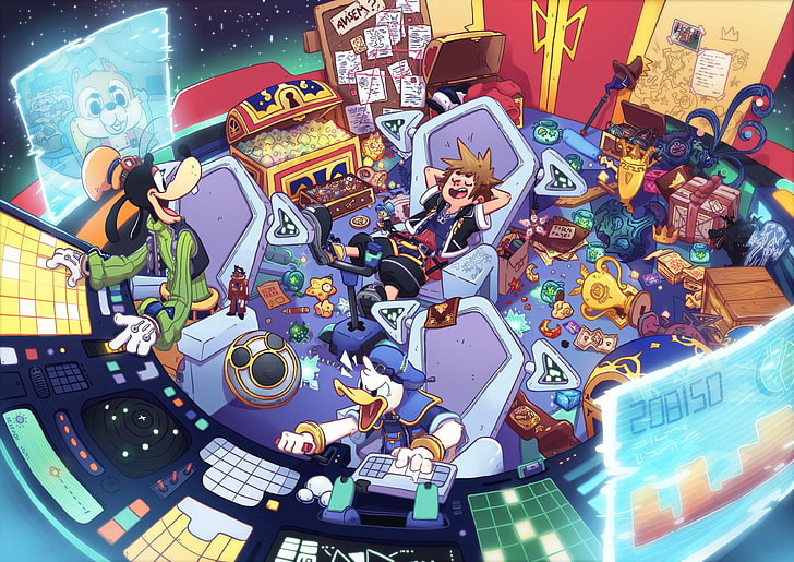 Kingdom Hearts III, city, musical equipment, people, representation