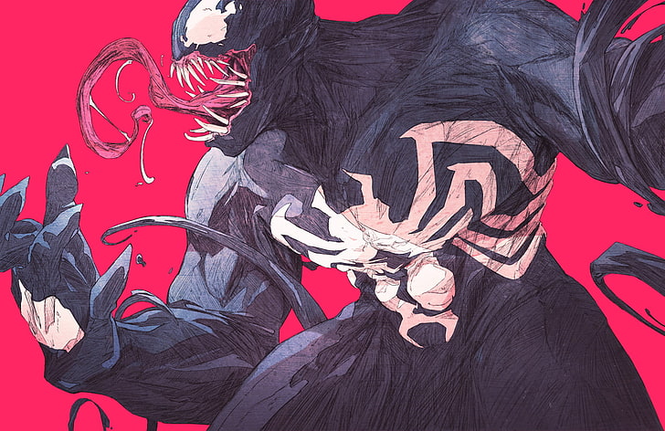 Marvel Venom Deadpool, red, mask  disguise, group, horned Free HD Wallpaper