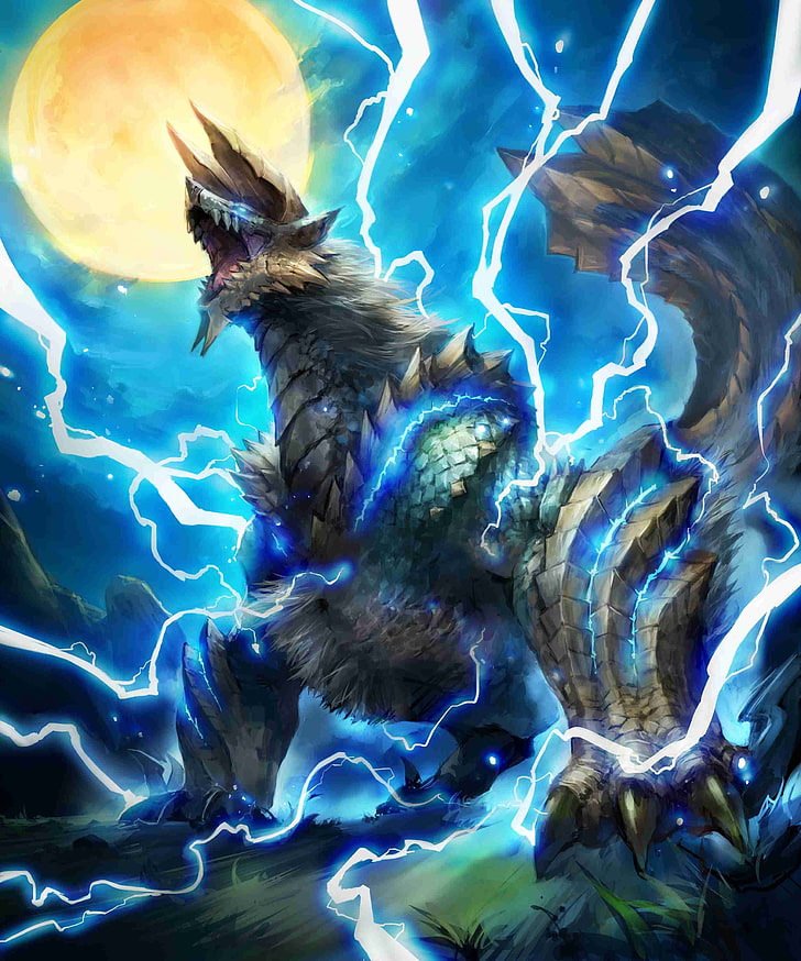 Monster Hunter Rise Zinogre, illuminated, sea, outdoors, motion