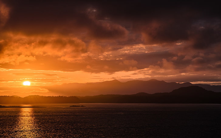 Tofino, scenics  nature, orange color, cloud  sky, waterfront Free HD Wallpaper