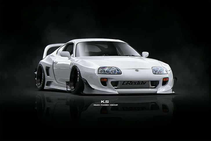 Toyota Supra MK3, khyzyl, simple background, people, widebody Free HD Wallpaper