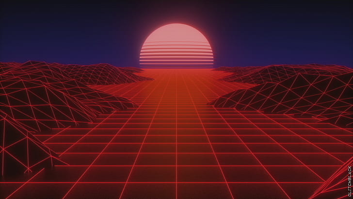 Aesthetic Red PC, synthwave, vaporwave, sun Free HD Wallpaper