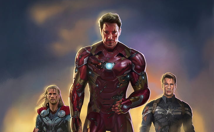 Captain America and Iron Man, young men, cloud  sky, people, night