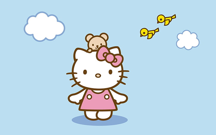 Cool Hello Kitty, cloud  sky, humor, copy space, representation Free HD Wallpaper