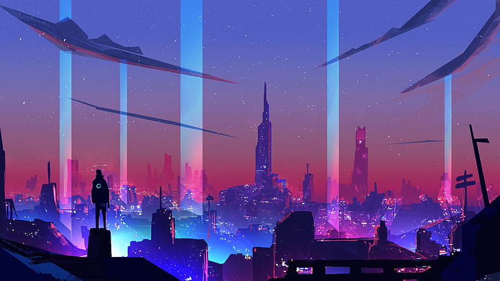 Cyberpunk Neon City, cyberpunk, synth, retrowave, Synth Free HD Wallpaper